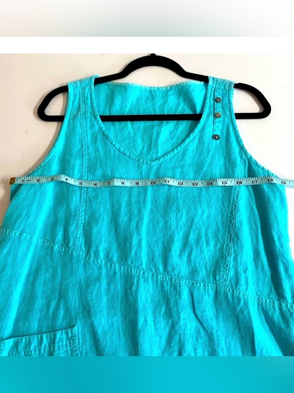 Vtg.Match Point 100% Linen Lagonlook Turquoise Blue Sleeveless Shift Dress.M - Picture 8 of 9